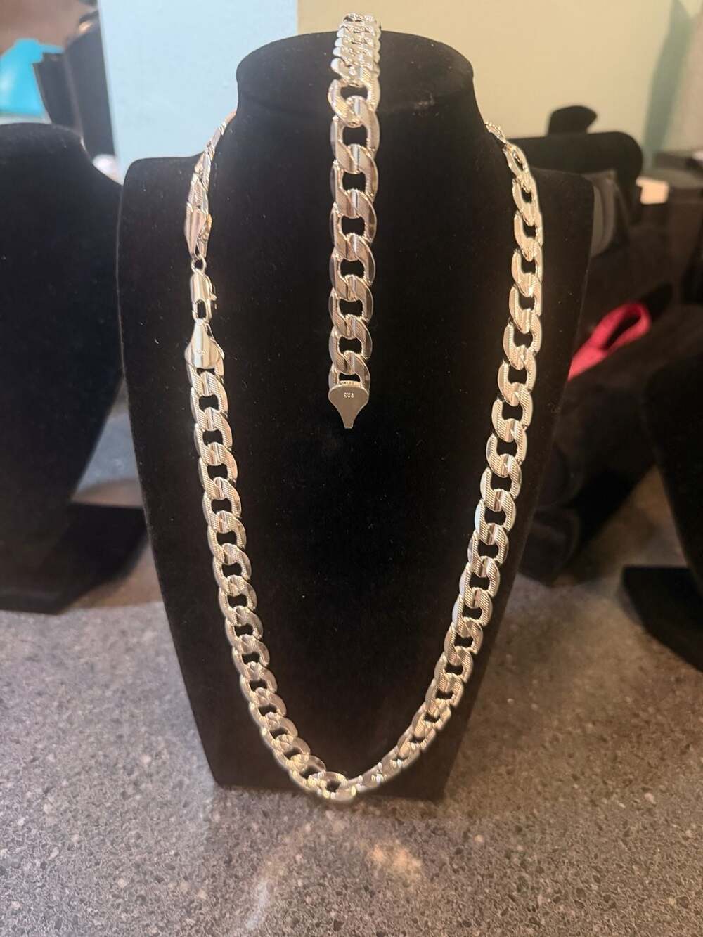 925 Sterling Silver Cuban Link Chain and Bracelet Set 12mm Size 24